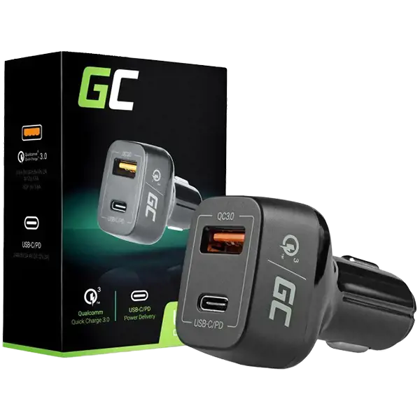 Green Cell In-car Charger USB-C Power Delivery + USB Quick Charge 3.0