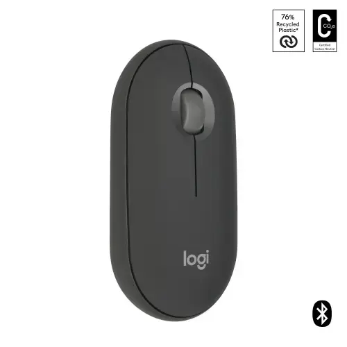 "Logitech Pebble 2 M350s", dvipusis, optinis, RF belaidis + "Bluetooth", 4000 DPI, grafito spalvos