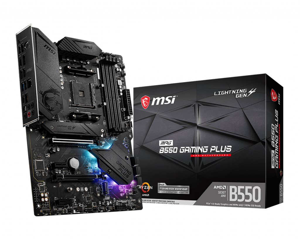 MSI MPG B550 Gaming Plus, AMD, Socket AM4, 3-iosios kartos "AMD Ryzen™ 3", 3-iosios kartos "AMD Ryzen 5", 3-iosios kartos "AMD Ryzen™ 7", 3-iosios kartos..., DDR4-SDRAM, 128 GB, DIMM