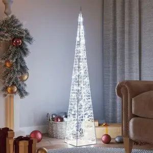 Akrilinė LED dekoracija kūgis, šaltos baltos spalvos, 120cm