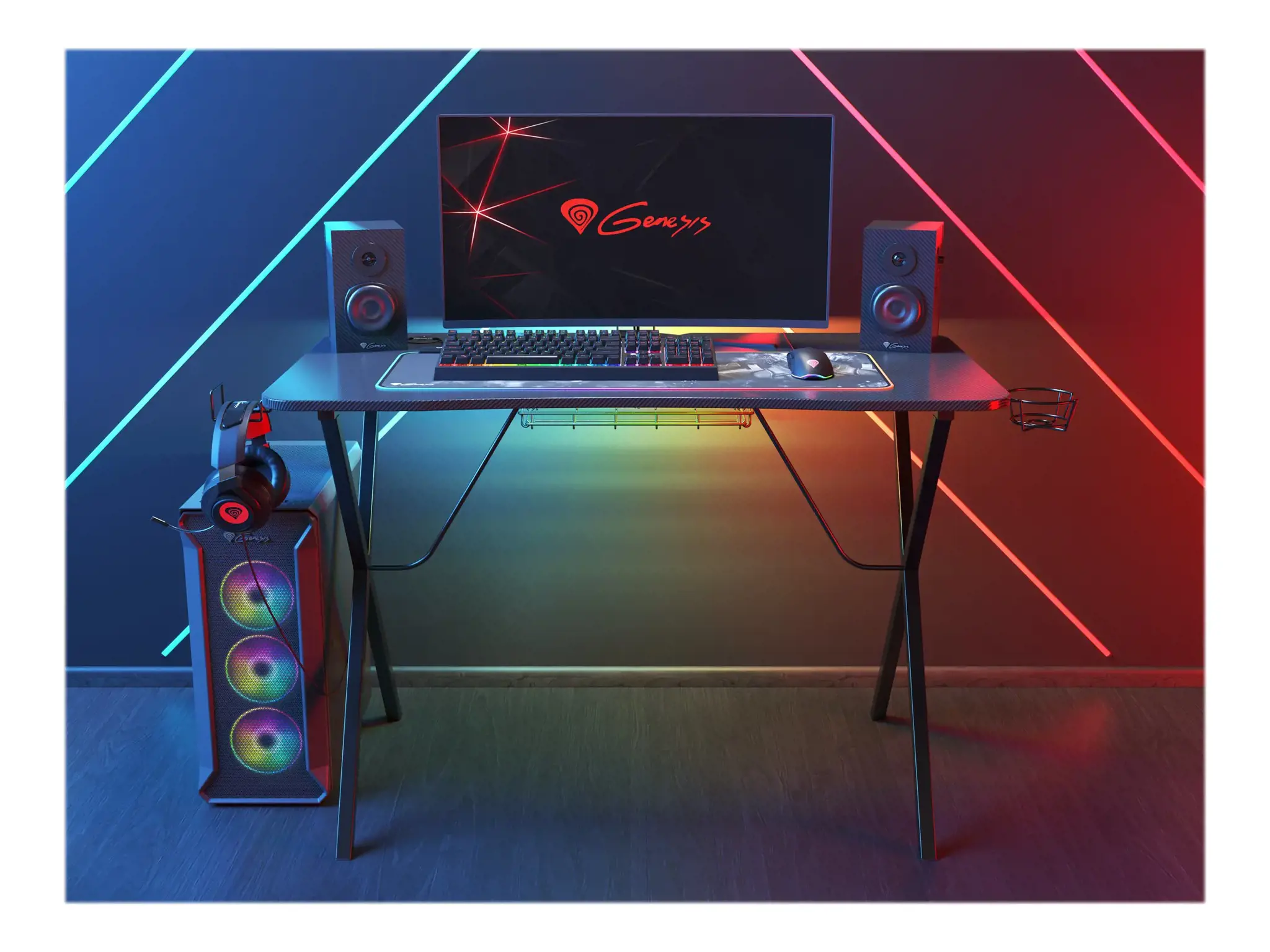 Žaidimų stalas Natec Genesis Holm 200 RGB, Juoda