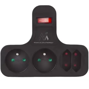 Maclean Current Socket, Quadruple with Switch, Stabilizing Foot, Type E, 2x2.5A, 2x16A, MCE224 E/B