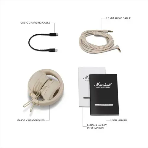 Marshall Major V Belaidės ausinės, Bluetooth, Cream