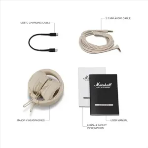 Marshall Major V Belaidės ausinės, Bluetooth, Cream