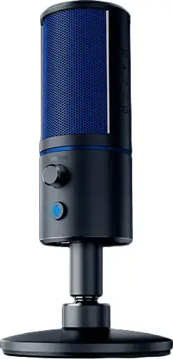 "Razer Seiren X" juodas, mėlynas, nulinio vėlavimo 3,5 mm ausinių stebėjimo prievadas, kardioidinis kondensatorinis mikrofonas PS4 versija