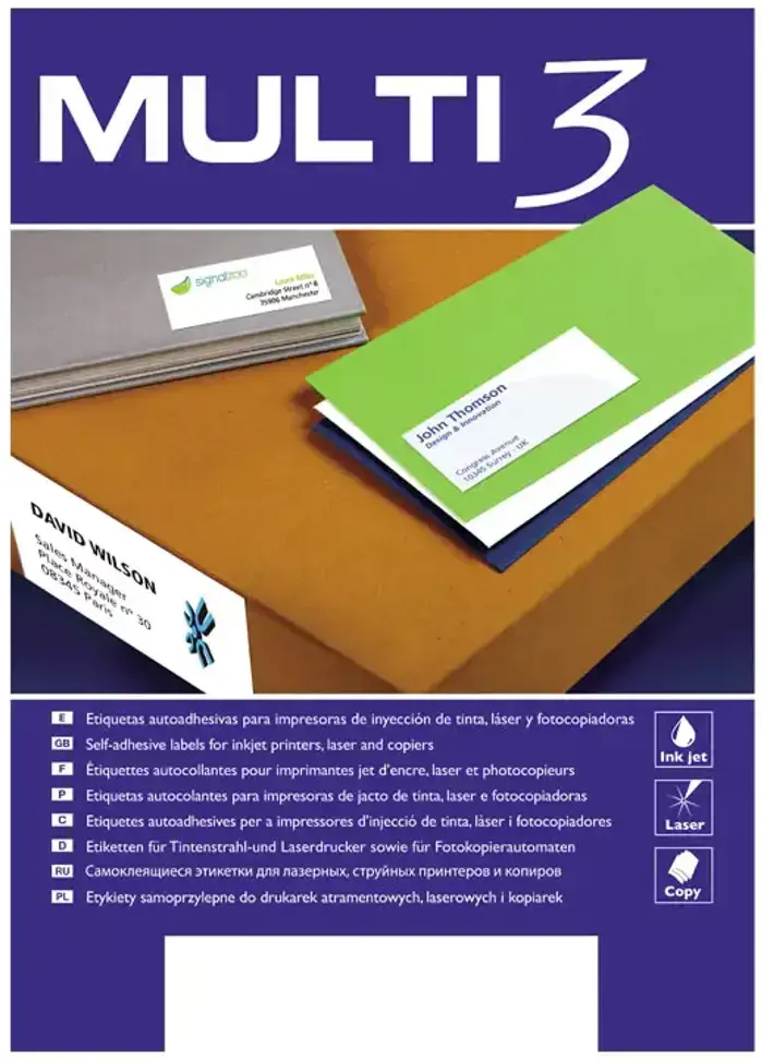 Lipnios etiketės MULTI-3, 105 x 37 mm, A4, 100 lapų, balta