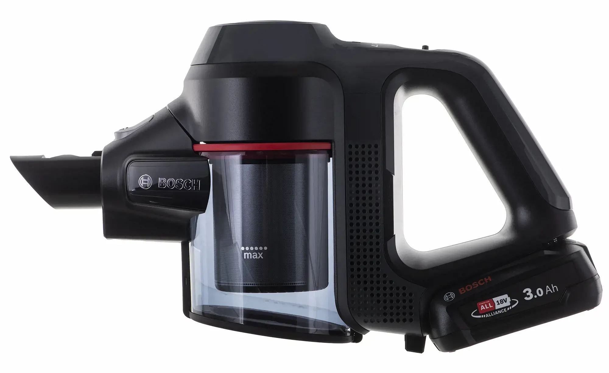 "Bosch" BBS712A, Be maišelio, Juodas, Nerūdijantis plienas, 0,3 l, Sausas, Plikos grindys, Kilimas, Kietos grindys, Laiptų pakopos, Minkštimas, Akumuliatoriaus lygis