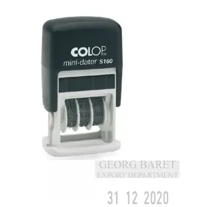 Antspaudas COLOP Mini Dater S160 D03, korpusas juodos spalvos, su bespalve pagalvėle