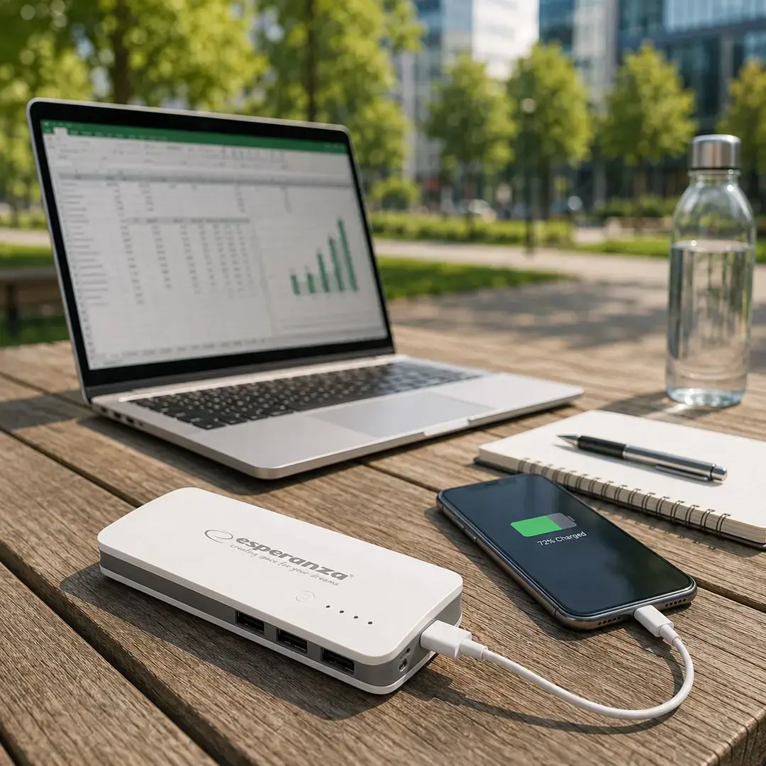 "PowerBank Esperanza Radium EMP106WE" (8000 mAh; microUSB, USB 2.0; baltos spalvos)