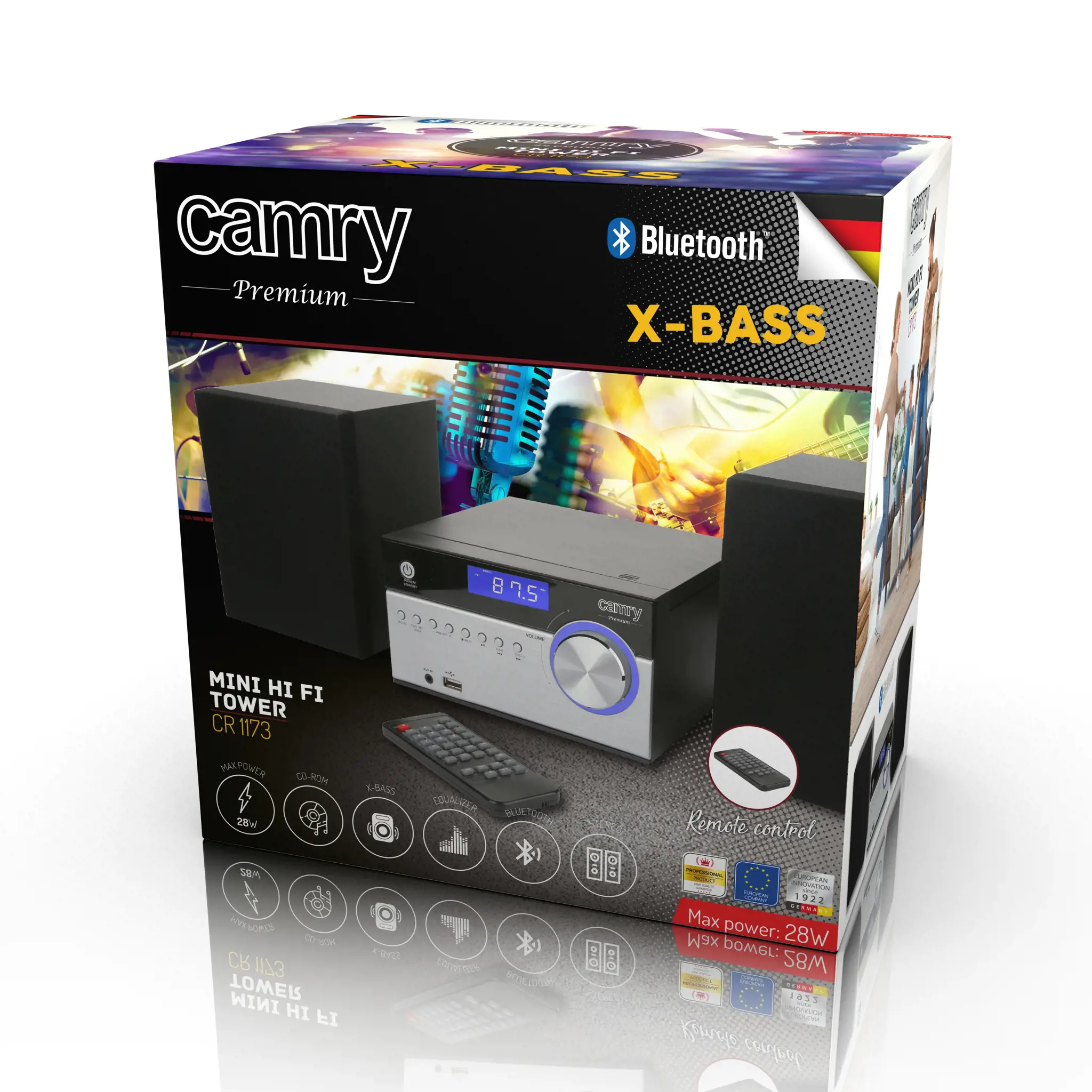 "Camry" mini Hi-Fi bokštas .CR 1173 Garsiakalbiai, "Bluetooth", 28 W, FM/AM, USB jungtis