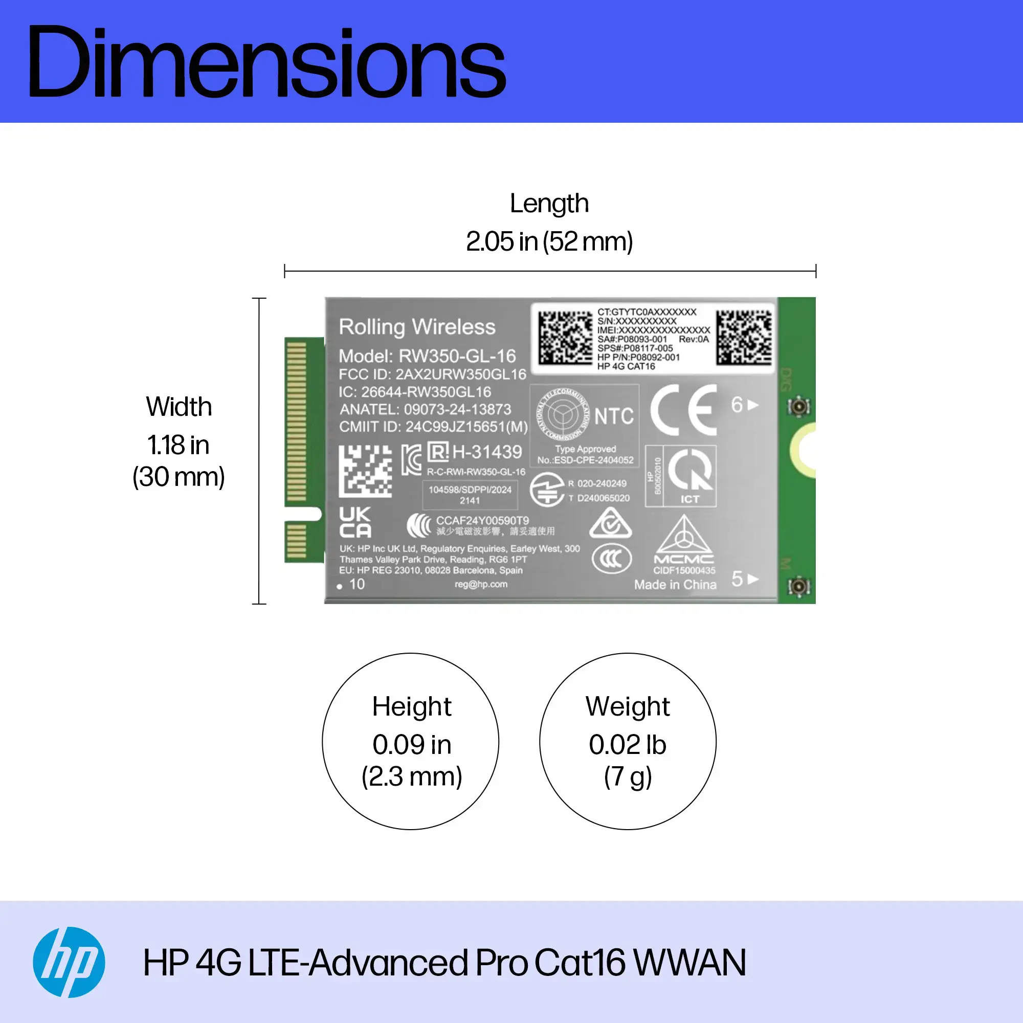 HP 4G LTE Modem m.2 WWAN Cat 16 Mobile Broadband Cellular (compatible with WWAN-ready ProBook EliteBook 4 6 - G1i G1a - 13 14 16)