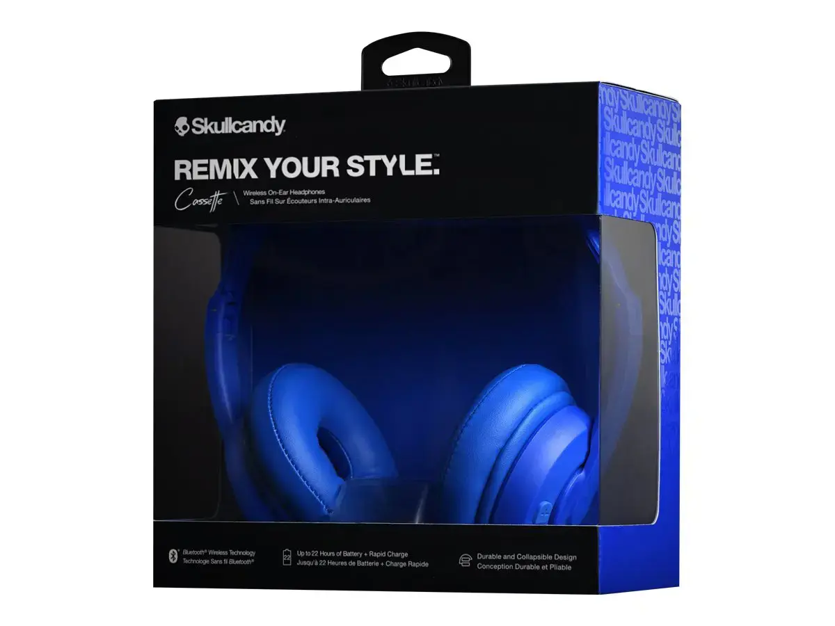 "Skullcandy" belaidės ausinės Cassette Wireless/Wired, On-Ear, mikrofonas, 3,5 mm, "Bluetooth", mėlynos spalvos