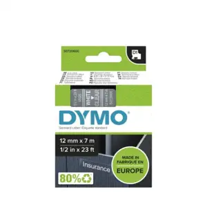 Juostelė DYMO D1 12mm x 7m, balta ant permatomo / S0720600 45020