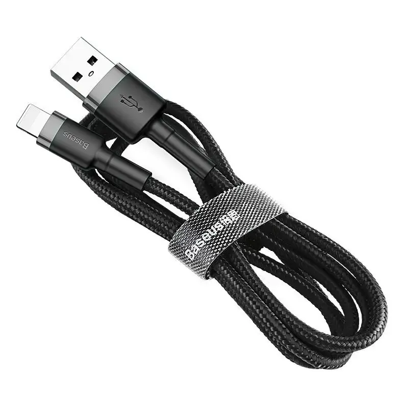 "Baseus Cafule Cable" tvirtas nailono laidas USB / "Lightning" QC3.0 2.4A 1M juodai pilkas (juodai pilkas)