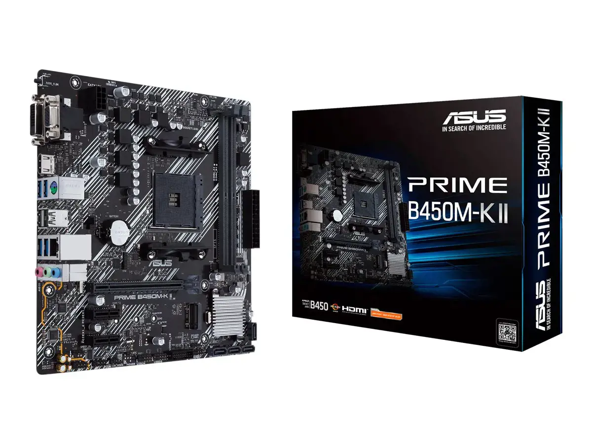 ASUS Prime B450M-K II, AMD, Socket AM4, AMD Ryzen™ 3, 2-osios kartos AMD Ryzen™ 3, AMD Ryzen™ 5, 2-osios kartos AMD Ryzen™ 5, AMD..., DDR4-SDRAM, 64 GB, DIMM