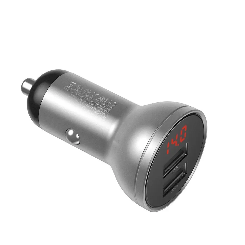 Baseus Digital Display Dual USB 4.8A Car Charger 24W silver (CCBX-0S)