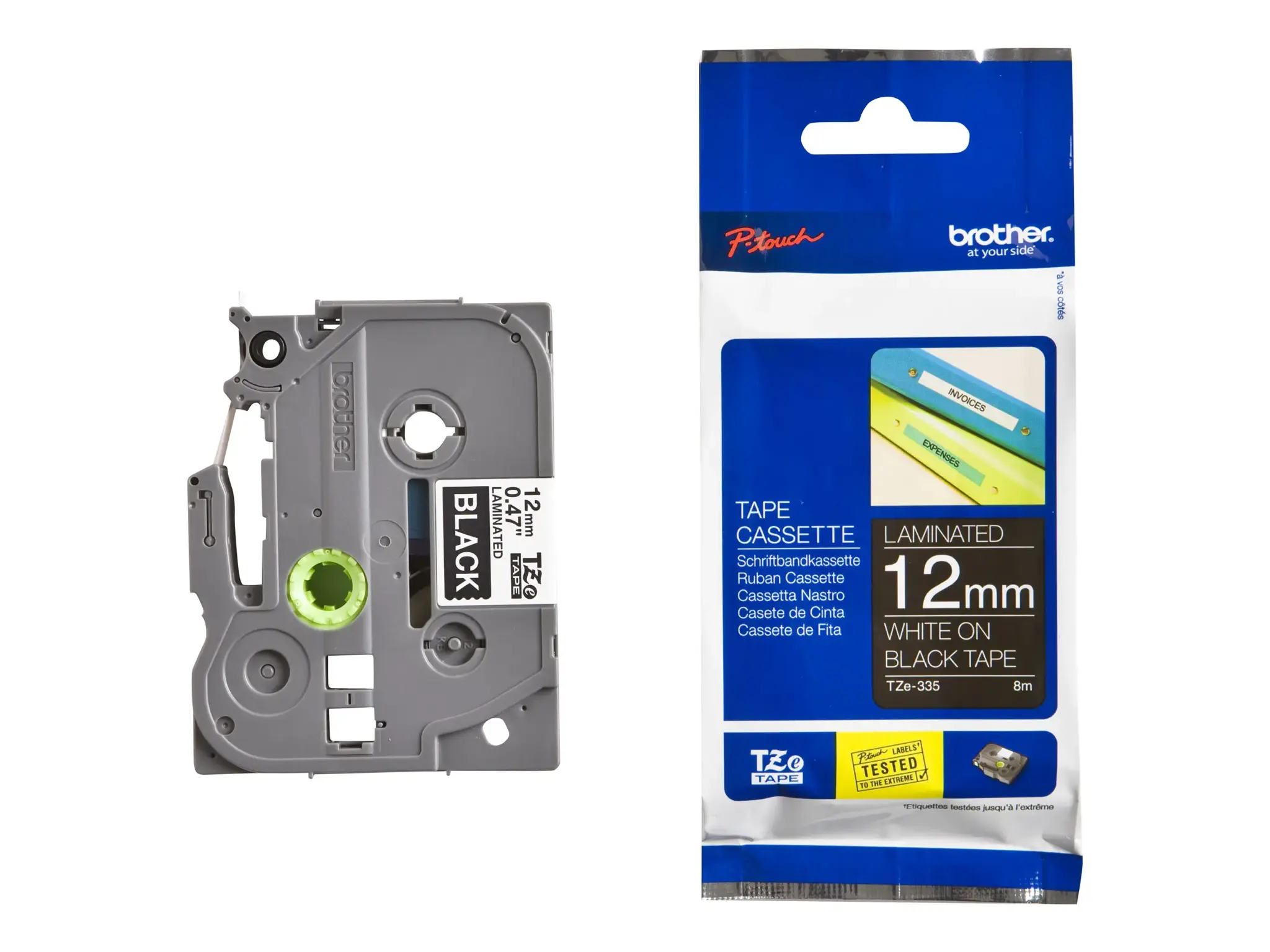 Brother TZe-335, balta ant juodos spalvos, TZe, 1,2 cm, 8 m, 1,2 cm