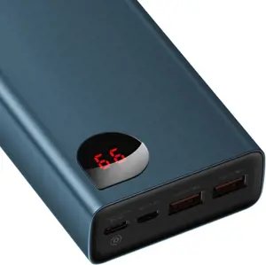 "Baseus Adaman Metal Powerbank" 20000mAh PD QC 3.0 65W 2xUSB + USB-C + micro USB (mėlyna)