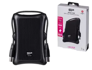 SILICON POWER Išorinis kietasis diskas Armor A30 1TB 2,5 colio USB 3.2 nuo smūgių Juoda MIL-STD 810F metodas 516.5 IV procedūra LED šviesa