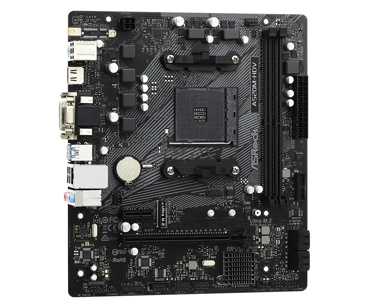 ASROCK A520M-HDV AM4 mATX MB 2xDDR4 4xSATA3 1xUltra M.2 1xPCIe 3.0x16 1xPCIe 3.0 x1 D-Sub DVI-D HDMI 7.1 CH HD Audio