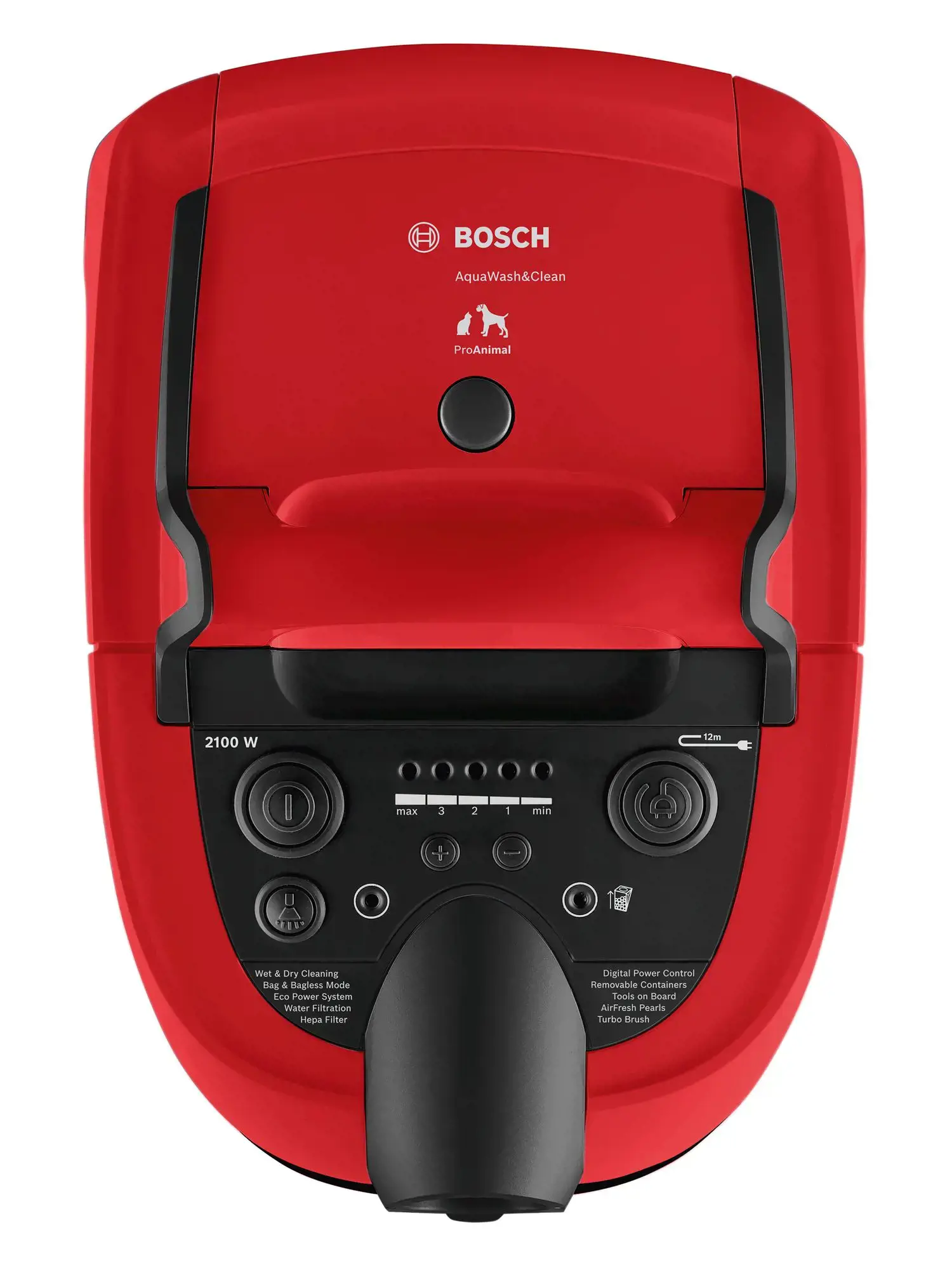 "Bosch Serie 4" BWD421PET, 2100 W, cilindrinis dulkių siurblys, sausas ir drėgnas, HEPA, filtravimas, juodas, raudonas