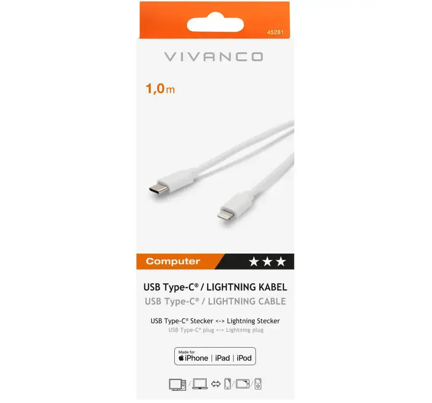 "Vivanco" kabelis USB-C - "Lightning" 1 m (45281)