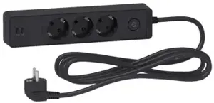 SCHNEIDER ELECTRIC UNICA SYSTEM+ EXTENSION CORD - 3M 3X SUKO + 2X USB - BLACK