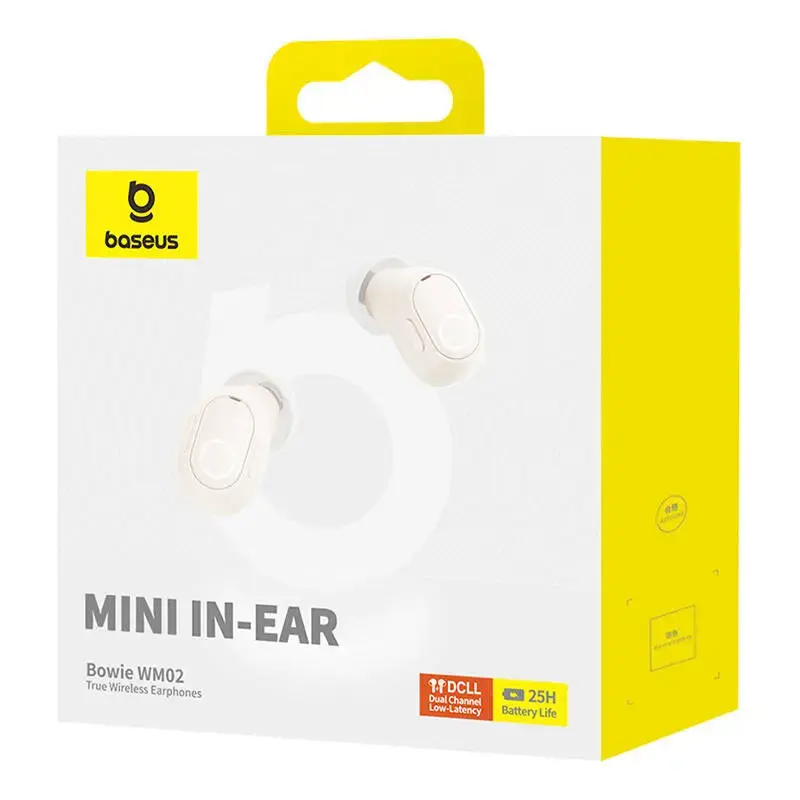 Belaidės ausinės "Baseus Bowie WM02 TWS", "Bluetooth 5.0" (baltos spalvos)