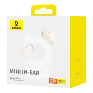Belaidės ausinės "Baseus Bowie WM02 TWS", "Bluetooth 5.0" (baltos spalvos)