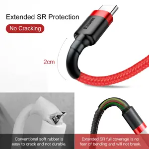 "Baseus Cafule Cable" patvarus nailono kabelis USB / USB-C QC3.0 3A 0.5M Raudona (Raudona)