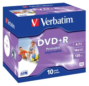 VERBATIM 10x DVD+R 4.7GB 120Min 16x JC Jewelcase spausdinamos laikmenos