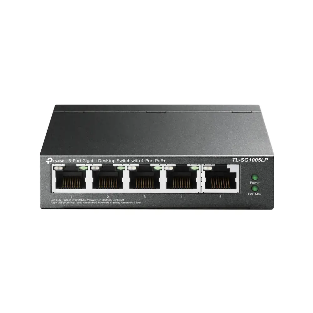 TP-Link TL-SG1005LP, nevaldomas, Gigabit Ethernet (10/100/1000), maitinimas per Ethernet (PoE), montuojamas ant sienos