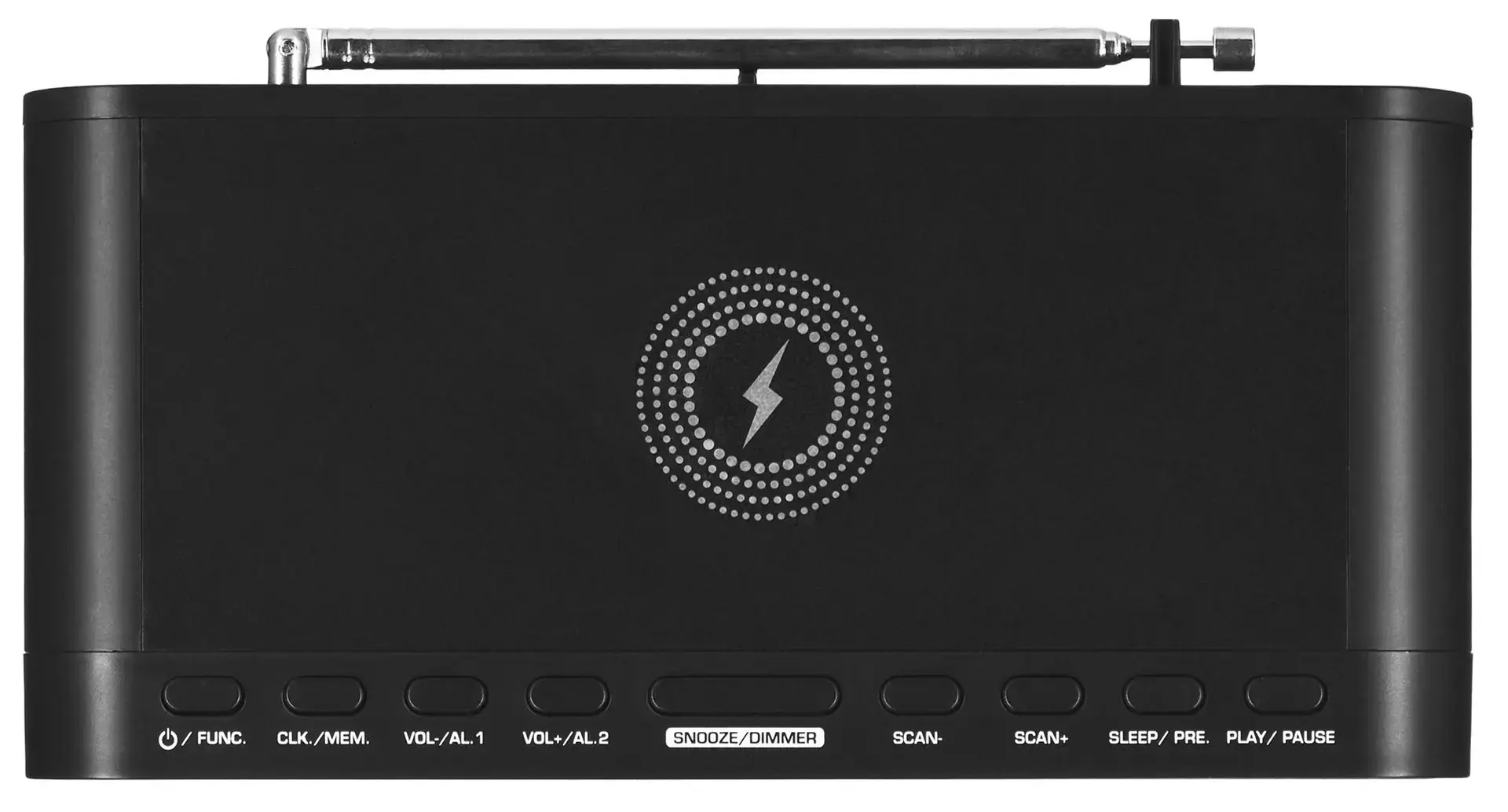 "Adler" žadintuvas su belaidžiu įkrovikliu AD 1192B AUX in, juodas, žadintuvo funkcija