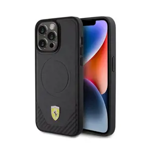 "Ferrari Carbon Metal Logo MagSafe" dėklas "iPhone 15 Pro Max" (juodas)