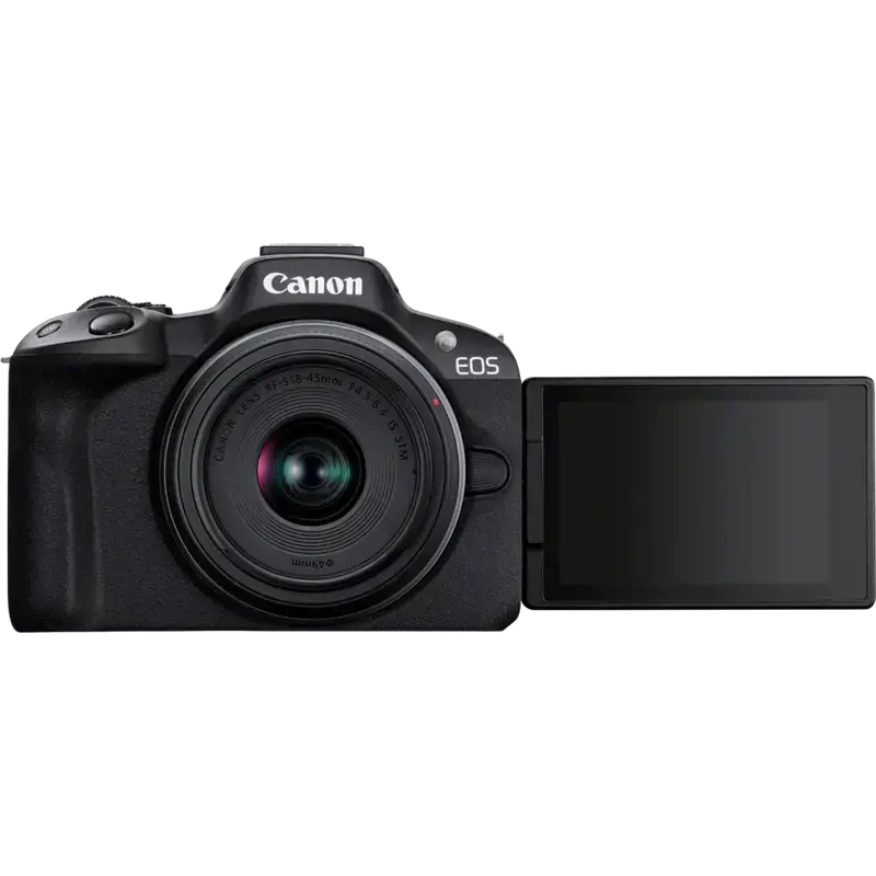"Canon EOS R50", juoda + RF-S 18-45mm F4.5-6.3 IS STM rinkinys, 24,2 MP, 6000 x 4000 taškų, CMOS, 4K Ultra HD, jutiklinis ekranas, juoda