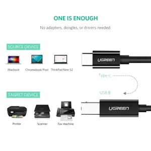Ugreen 50446, 2 m, USB C, Mini-USB B, USB 2.0, 480 Mbps, juoda