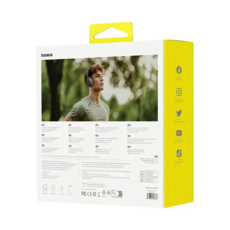 Baseus Bass 35 Max Headphones Wired & Wireless Head-band Music USB Type-C Bluetooth Grey