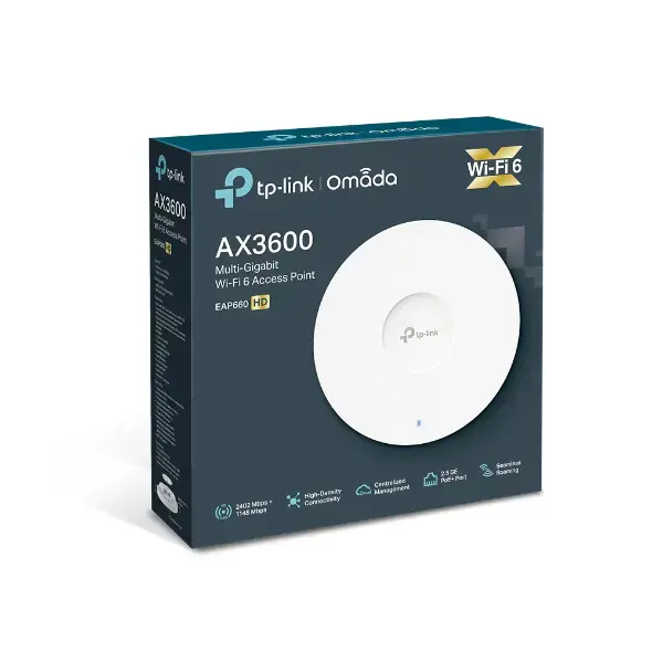 TP-Link AX3600 Belaidis dviejų dažnių daugiagigabitinis prieigos taškas prie lubų, 2402 Mbit/s, 1148 Mbit/s, 2402 Mbit/s, 25000 Mbit/s, 2,4-5 GHz, IEEE 802.11a, IEEE 802.11ac, IEEE 802.11ax, IEEE 802.11b, IEEE 802.11g, IEEE 802.11n