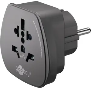 Goobay 94028 World to EU Travel Adapter, kelionių adapteris (UK, US, IT, CH, į EU), Juoda