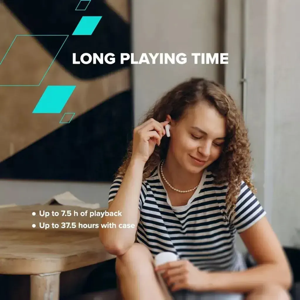 "Canyon" TWS-5 "Bluetooth" ausinės su mikrofonu, BT V5.3 JL 6983D4, dažnių diapazonas: 20Hz-20kHz, baterija "EarBud" 40mAh*2+įkrovimo dėklas 500mAh, C tipo laido ilgis 0,24 m, dydis: 58,5*52,91*25,5 mm, 0,036 kg, baltos spalvos