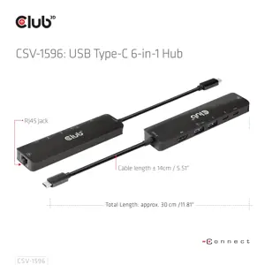 CLUB3D USB Gen1 Type-C, 6-in-1 Hub with HDMI 8K30Hz, 2xUSB Type-A, RJ45 and 2xUSB Type-C, Data and PD charging 100 watt, USB 3.2 Gen 1 (3.1 Gen 1) Type-C, HDMI, RJ-45, USB 3.2 Gen 1 (3.1 Gen 1) Type-A, USB 3.2 Gen 1 (3.1 Gen 1) Type-C, 5000 Mbit/s, 120 Hz, 7680 x 4320 pixels, Black
