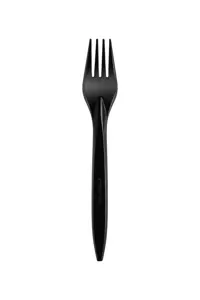 Daugkartinė šakutė, juodos spalvos, plastikinė, 18 cm, 100 vnt.