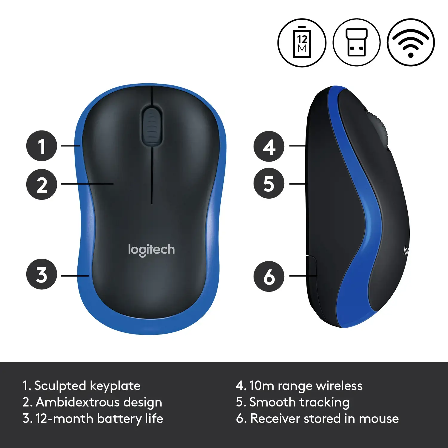 LOGITECH M185 belaidė pelė - mėlyna - EER2