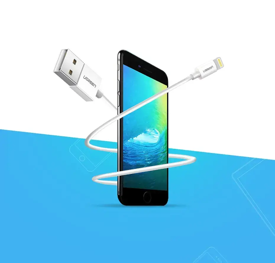 Ugreen kabelis USB 2.0 A lightning 2 m, 5V/2.4A iPhone 7 / 7plus / 6S / 6 / 6 Plus, iPhone 5s/5c/5, iPad Mini/Mini 2, iPad, 1 m, Lightning, USB A, vyriškas, vyriškas, baltas
