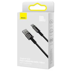 USB ir USB-C "Baseus Tungsten Gold" kabelis, 100 W, 1 m (juodas)