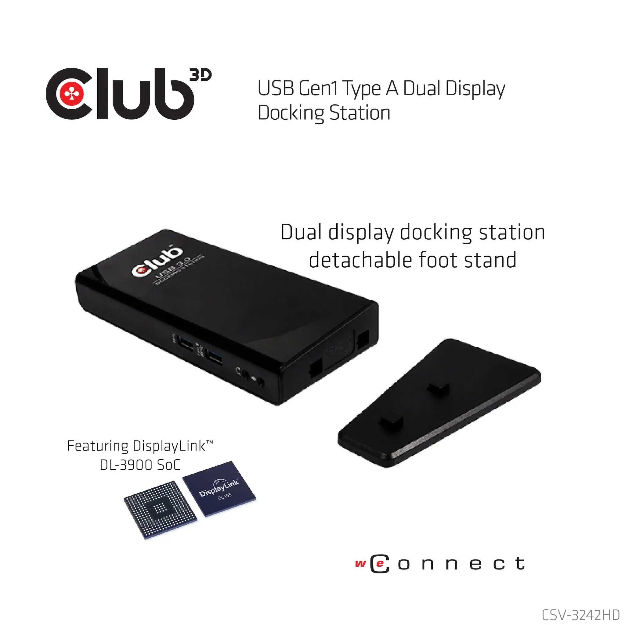 CLUB3D USB Gen1 Type A Dual Display ( HDMI and DVI) DisplayLink™ Docking Station, Wired, USB 3.2 Gen 1 (3.1 Gen 1) Type-A, 1.4a, 3.5 mm, USB Type-B, 10,100,1000 Mbit/s