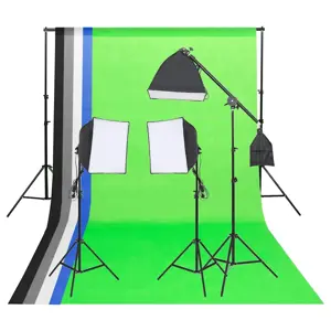 Fotostudijos apšvietimo rinkinys su fonais ir reflektoriumi