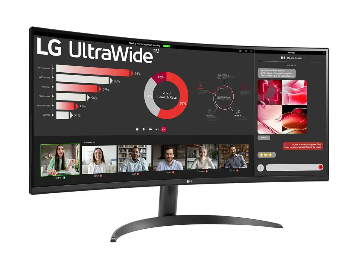 LCD Monitor LG 34" Curved/21 : 9 Panel VA 3440x1440 21:9 100 Hz 5 ms Tilt 34WR50QK-B