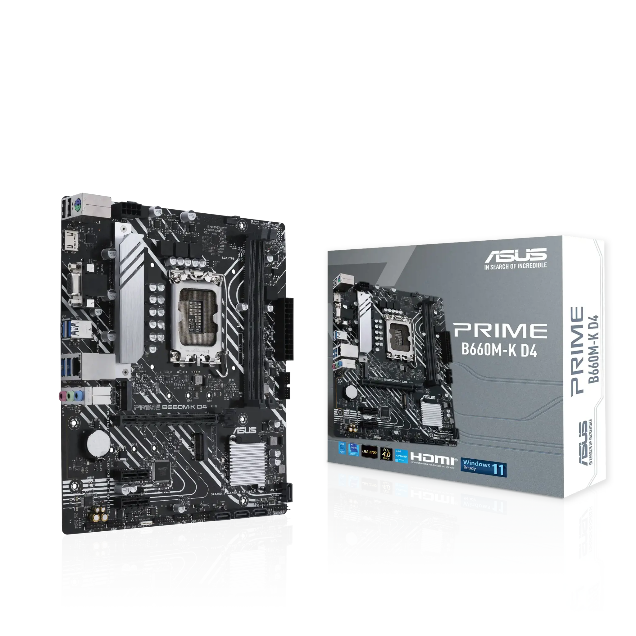 ASUS PRIME B660M-K D4, "Intel", LGA 1700, "Intel® Celeron®", "Intel® Core™ i3", "Intel® Core™ i3", "Intel® Core™ i5", "Intel® Core™ i7", "Intel® Core™ i9",..., LGA 1700, DDR4-SDRAM, 64 GB