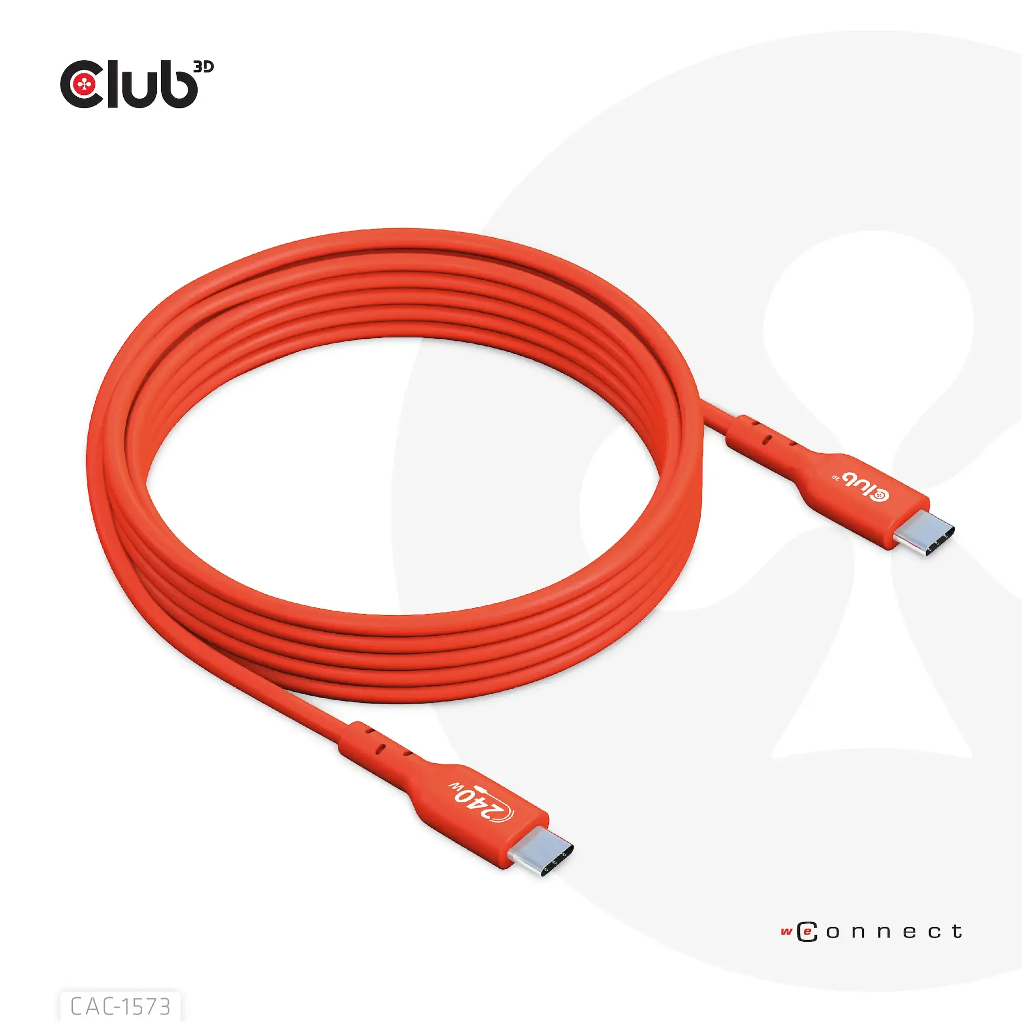 CLUB3D USB2 Type-C Bi-Directional Cable, Data 480Mb,PD 240W(48V/5A) EPR M/M 2m, 2 m, USB C, USB C, USB4 Gen 2x2, Red